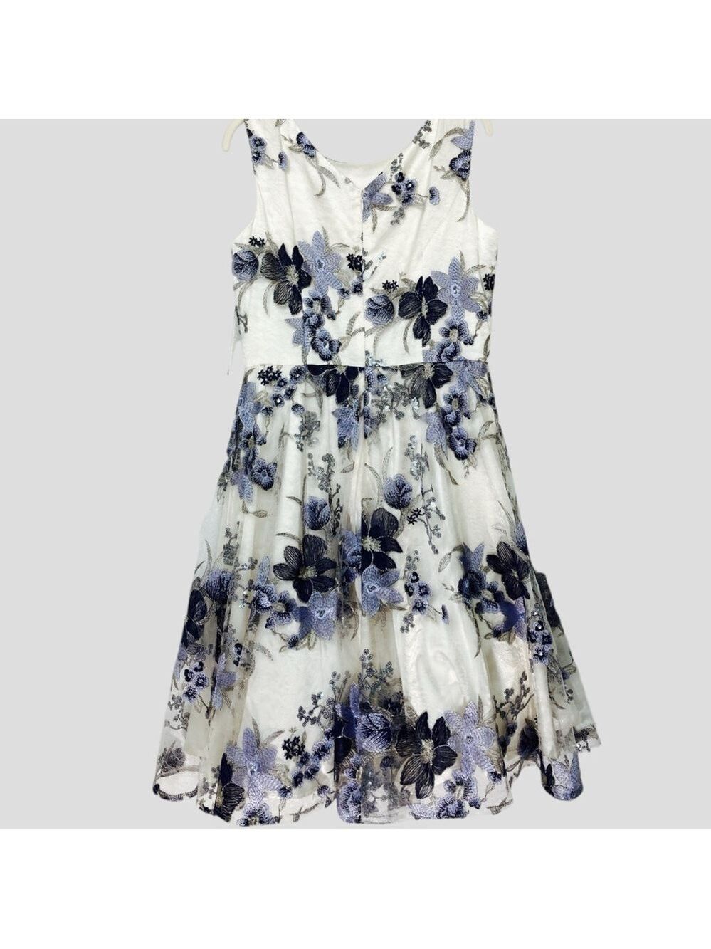 Tahari ASL‎ Embroidered Mesh Dress 8 Blue Silver Fairy Garden Prom Y2K Revival - Picture 4 of 12